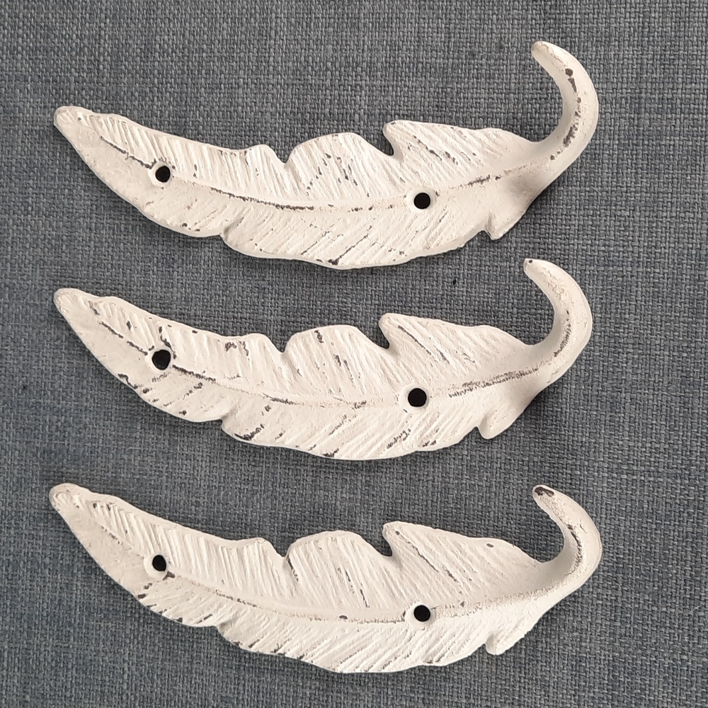 Feather Hook White Cast Iron Wall Shelf Hooks Heavy Duty Feathers Design Decor